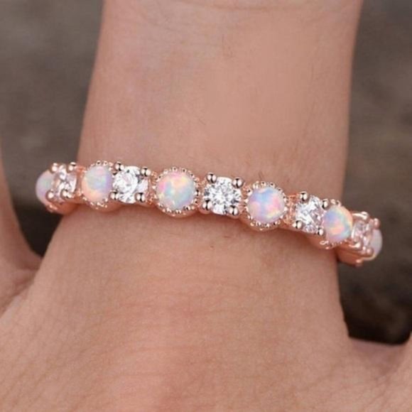 Jewelry - 18K ROSE GOLD DIAMOND OPAL HALF ETERNITY RING